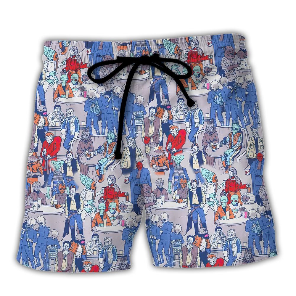 Star Wars Cantina Cool Trendy Aloha Hawaiian Beach Shorts Star Wars Cantina Cool Trendy Aloha Hawaiian Beach Shorts