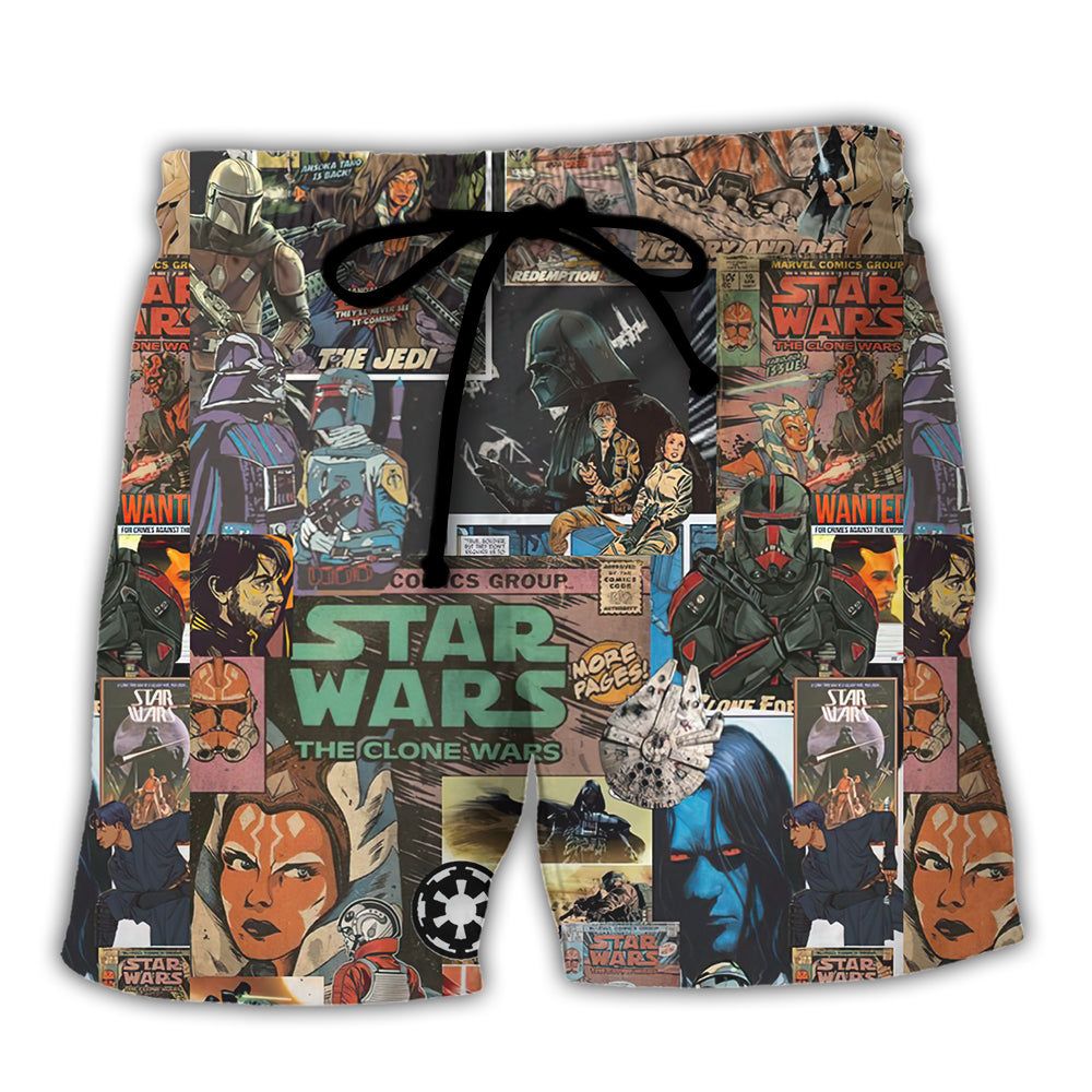 Star Wars Comic Style Trendy Aloha Hawaiian Beach Shorts Star Wars Comic Style Trendy Aloha Hawaiian Beach Shorts