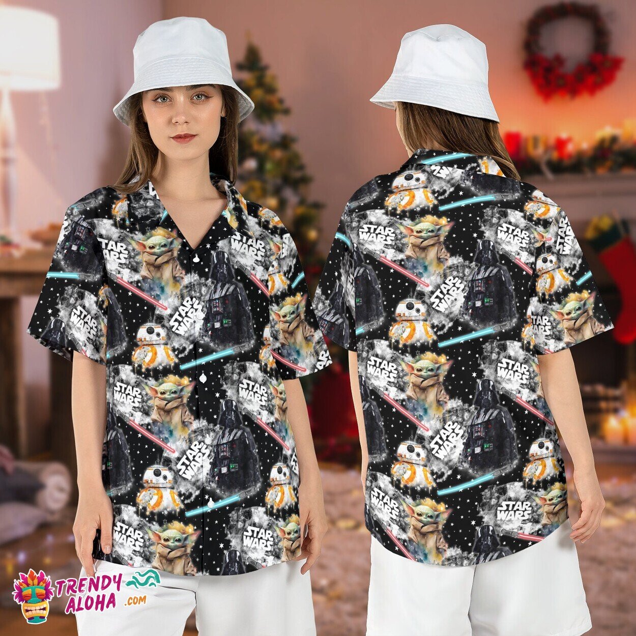 Star Wars Galaxy Edge Vader Droids Baby Yoda Hawaiian Top Tee