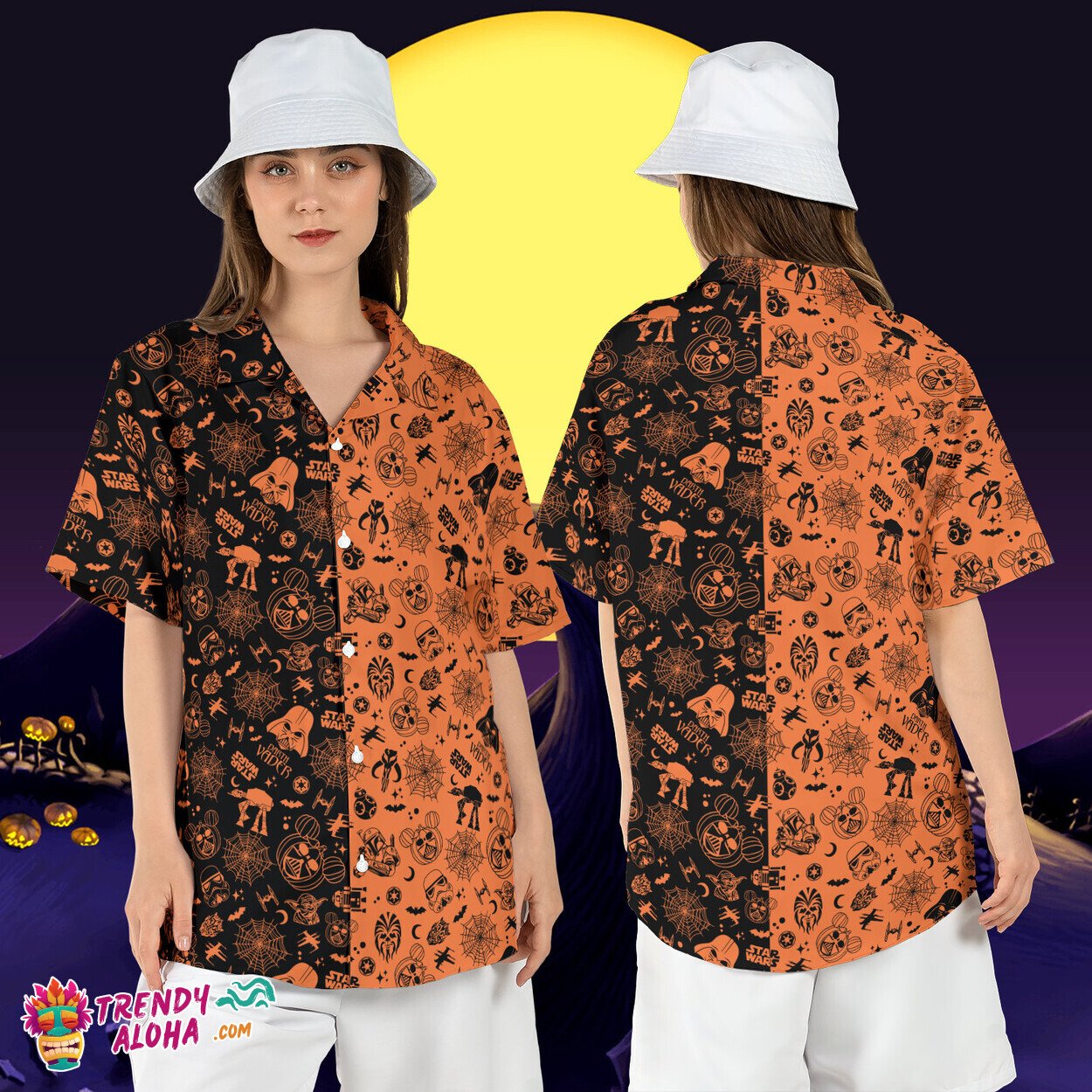 Star Wars Halloween Darth Vader Baby Yoda Pumpkins Aloha Tee