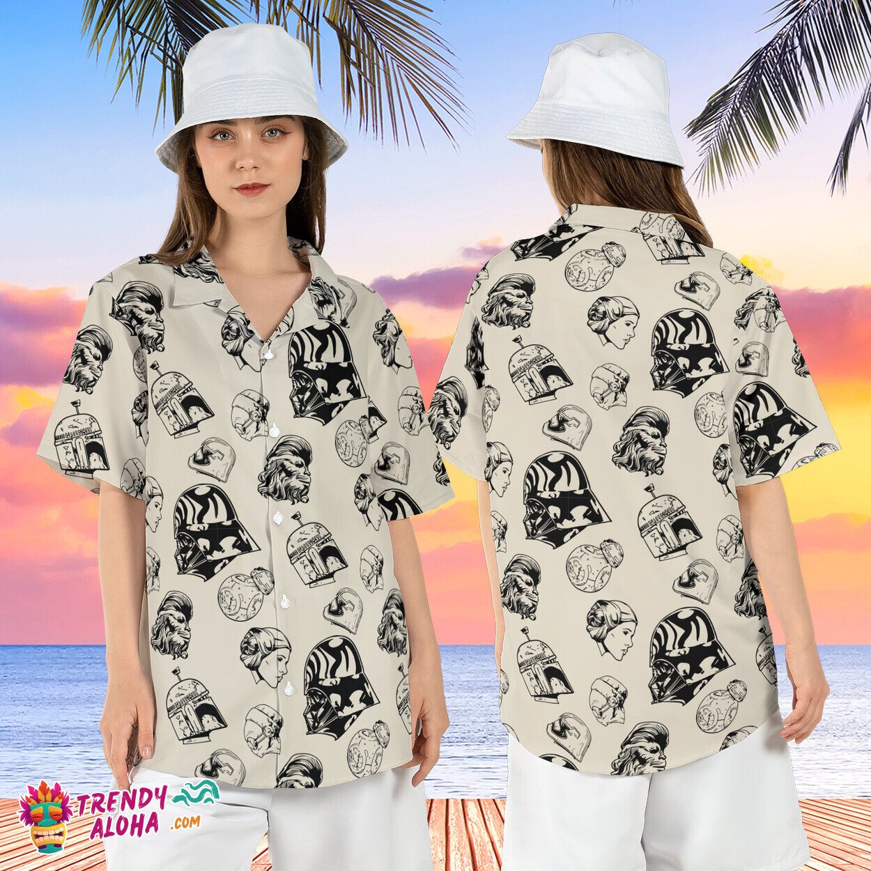 Star Wars Mandalorian Vader BB8 Men’s Tropical Aloha Shirt Tee