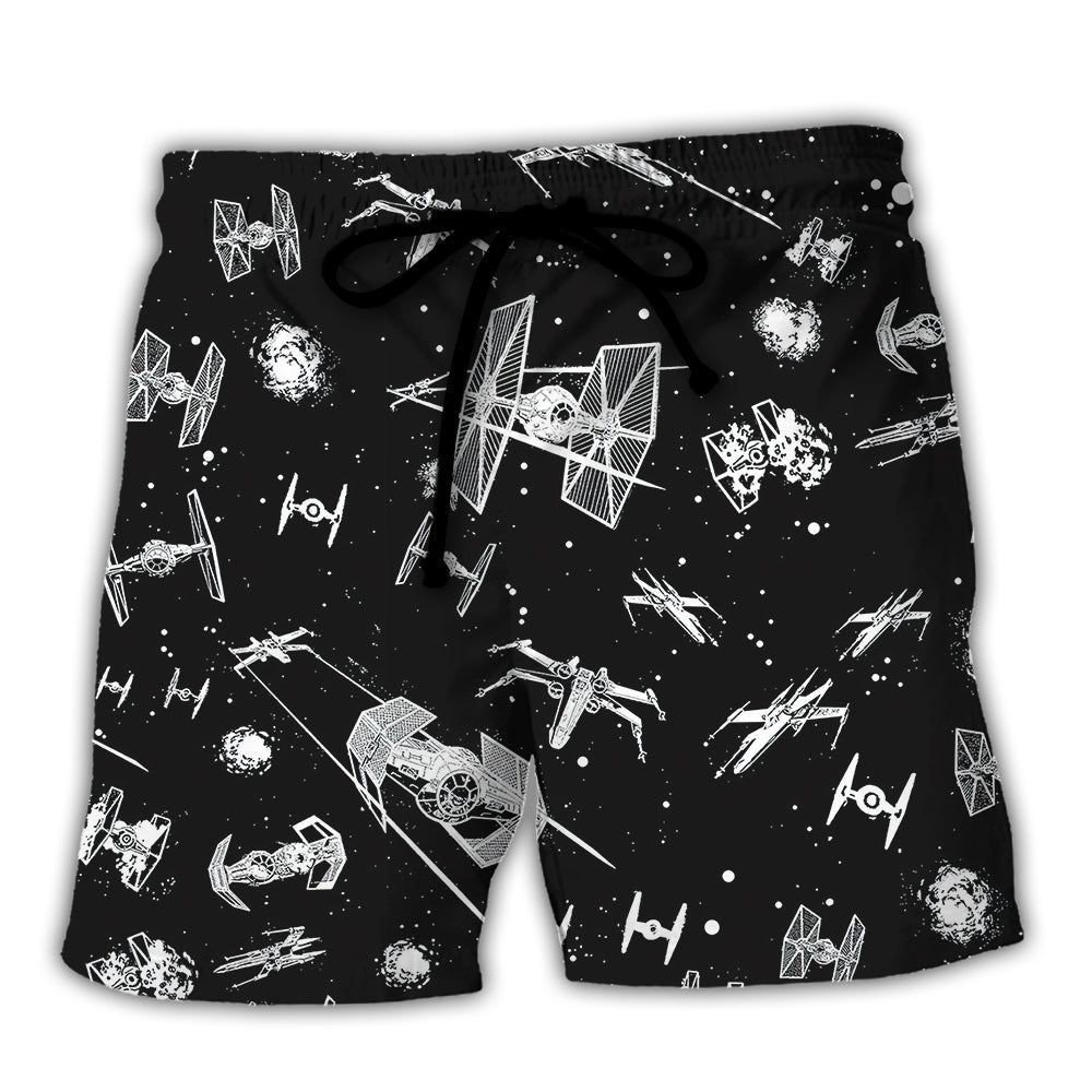 Star Wars Spacecraft Pattern Trendy Aloha Hawaiian Beach Shorts Star Wars Spacecraft Pattern Trendy Aloha Hawaiian Beach Shorts