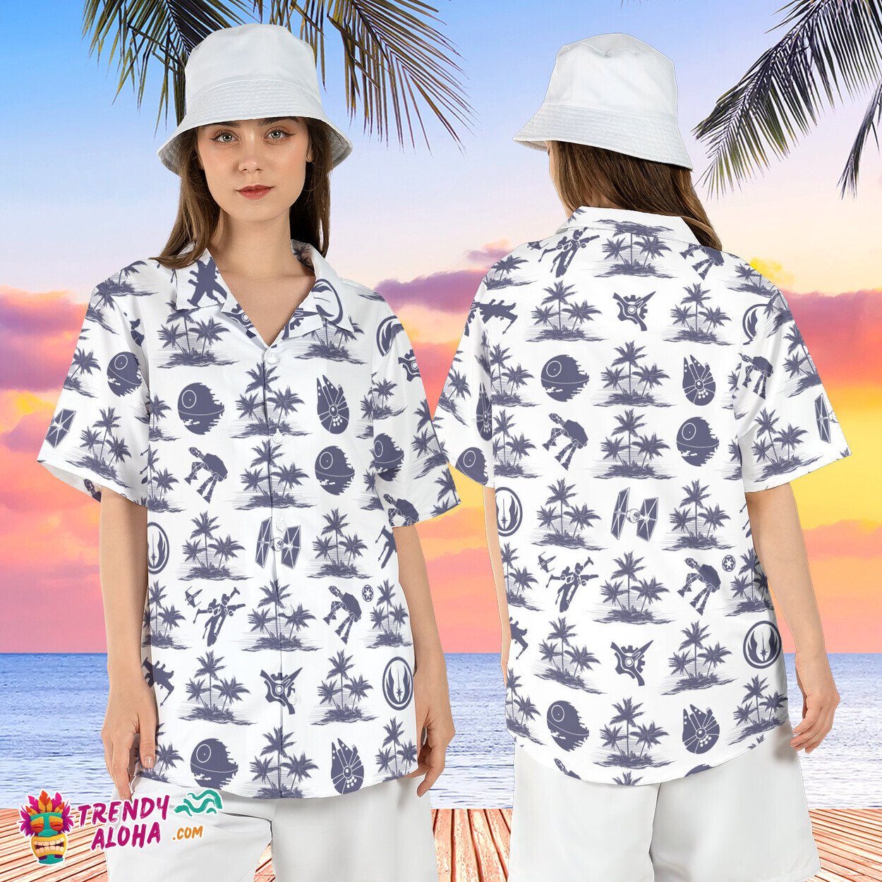Star Wars Spaceship Death Star At At Walker Summer Aloha Shirt