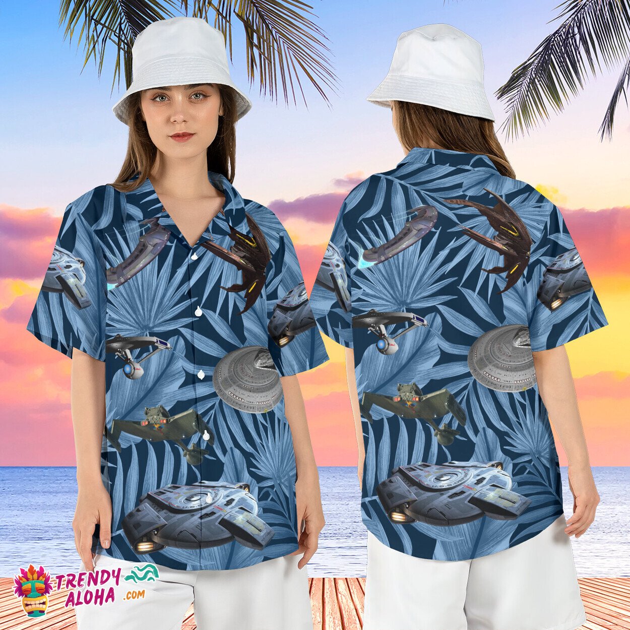 Star Wars Spaceships Millennium Falcon Tropical Leaves Aloha Shirt