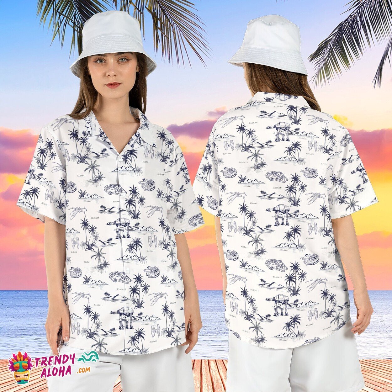 Star Wars Summer Spaceships Tropical Palm Beach Aloha Shirt