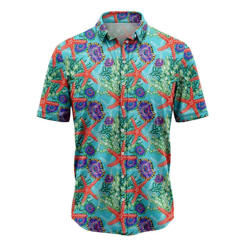 Starfish Underwater Floral Trendy Hawaiian Shirt, Summer Gift, Trendy Hawaiian Shirts For Men, Aloha Beach Shirt