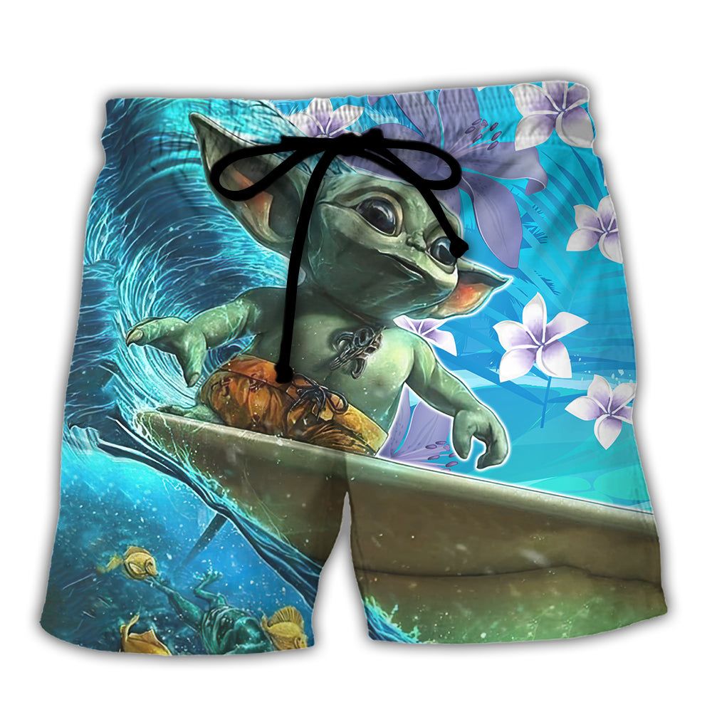 Starwars Baby Yoda Surfing Trendy Aloha Hawaiian Beach Shorts Starwars Baby Yoda Surfing Trendy Aloha Hawaiian Beach Shorts