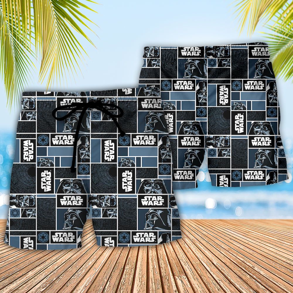 Starwars Darth Vader Geometric Pattern Black Trendy Aloha Hawaiian Beach Shorts