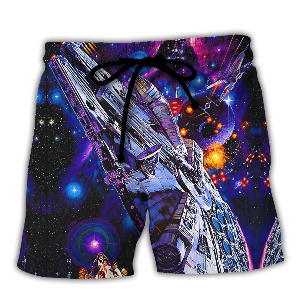 Starwars Darth Vader Millennium Falcon Trendy Aloha Hawaiian Beach Shorts Starwars Darth Vader Millennium Falcon Trendy Aloha Hawaiian Beach Shorts