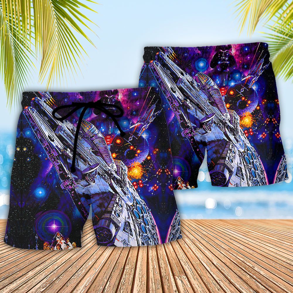 Starwars Darth Vader Millennium Falcon Trendy Aloha Hawaiian Beach Shorts