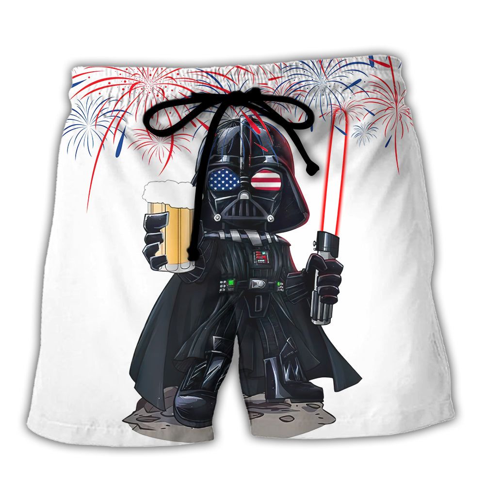 Starwars Independence Day Darth Vader With Beer Trendy Aloha Hawaiian Beach Shorts Starwars Independence Day Darth Vader With Beer Trendy Aloha Hawaiian Beach Shorts