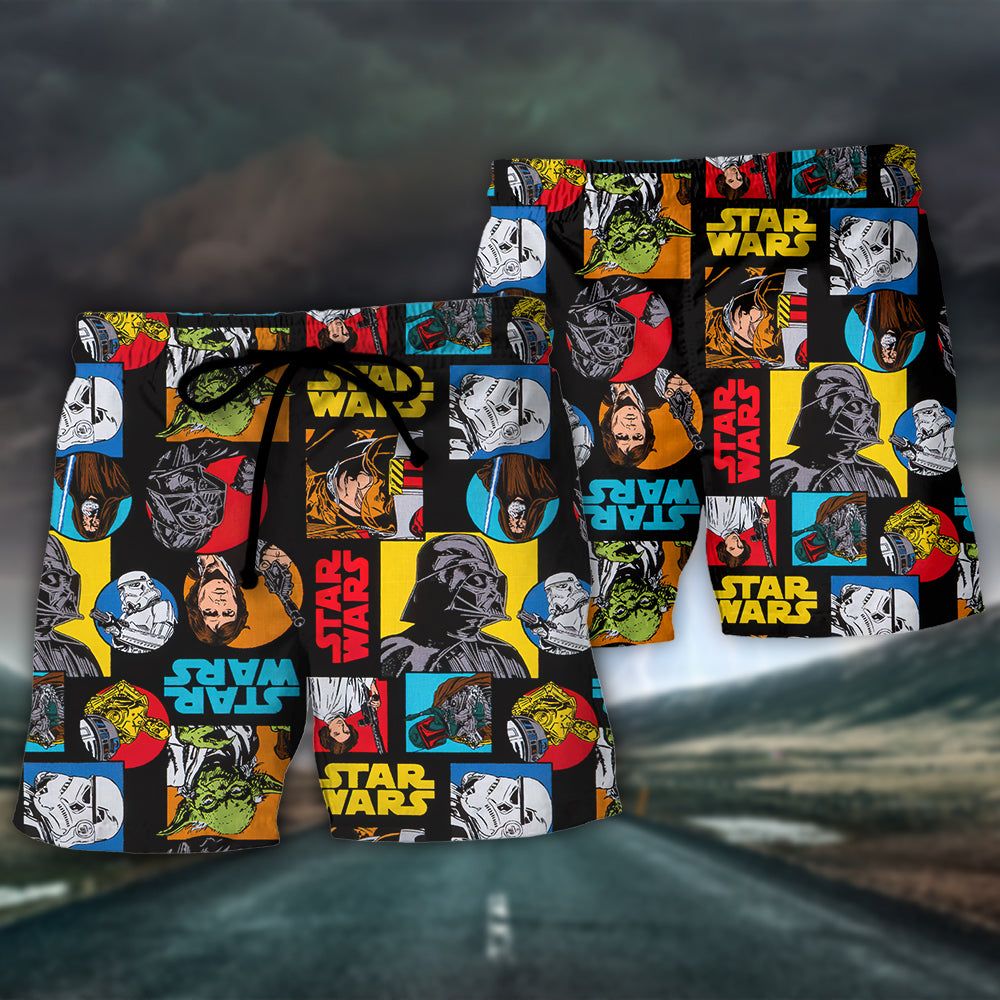 Starwars Pattern Colorful Trendy Aloha Hawaiian Beach Shorts