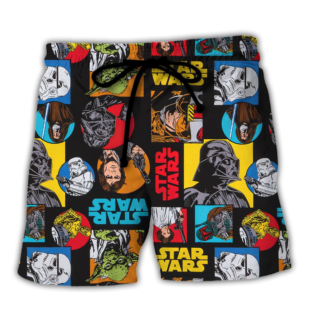 Starwars Pattern Colorful Trendy Aloha Hawaiian Beach Shorts