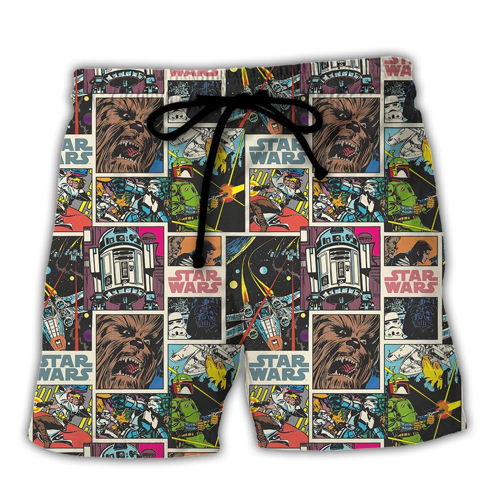 Starwars Print Comic Pattern Trendy Aloha Hawaiian Beach Shorts Starwars Print Comic Pattern Trendy Aloha Hawaiian Beach Shorts