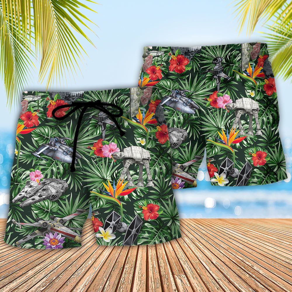Starwars Space Ships Tropical Forest Trendy Aloha Hawaiian Beach Shorts