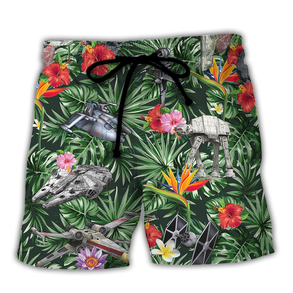Starwars Space Ships Tropical Forest Trendy Aloha Hawaiian Beach Shorts Starwars Space Ships Tropical Forest Trendy Aloha Hawaiian Beach Shorts