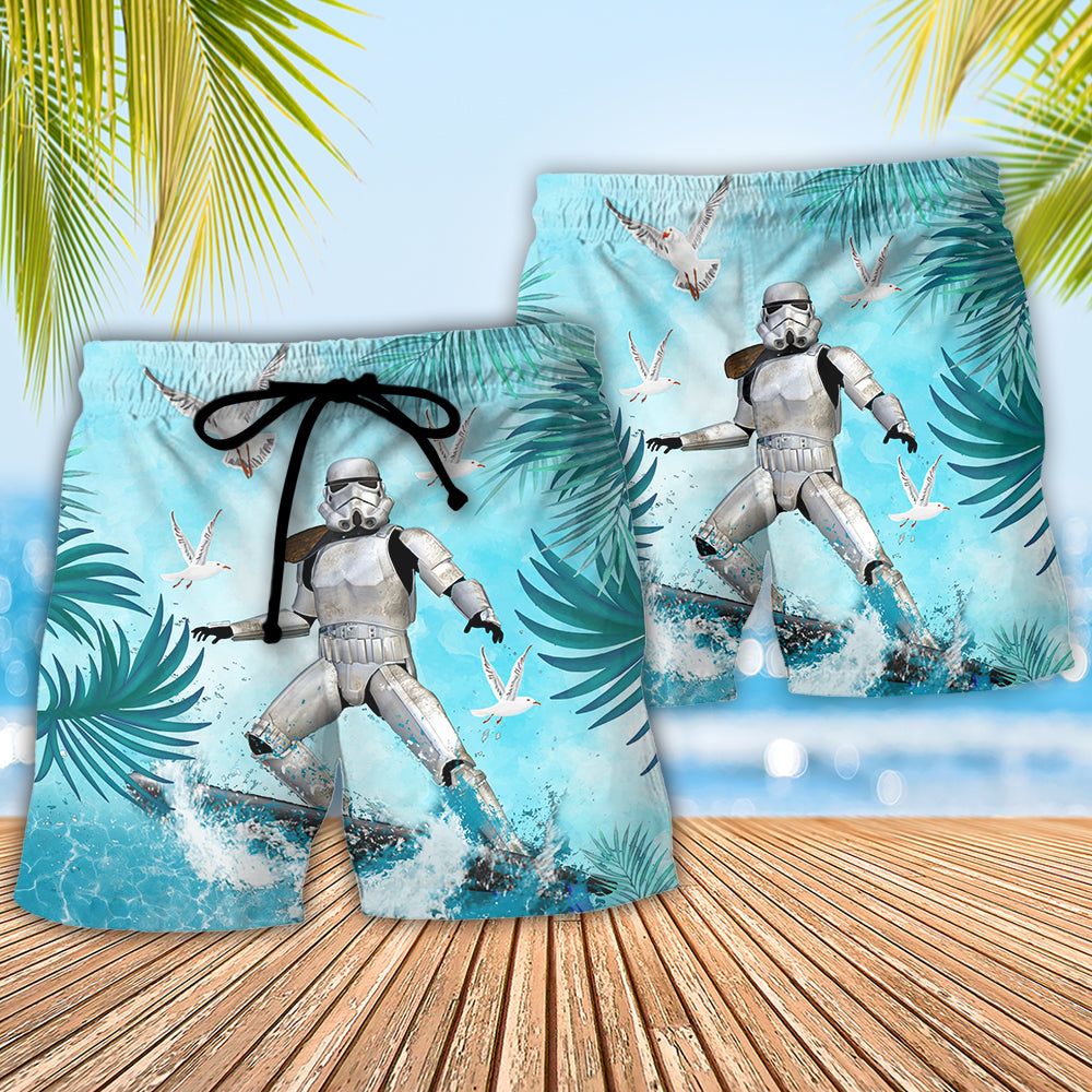 Starwars Stormtrooper Surfing Trendy Aloha Hawaiian Beach Shorts
