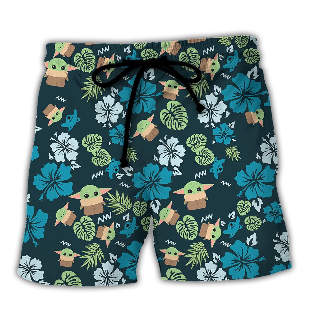 Starwars The Mandalorian Grogu Baby Yoda Leaves Trendy Aloha Hawaiian Beach Shorts Starwars The Mandalorian Grogu Baby Yoda Leaves Trendy Aloha Hawaiian Beach Shorts