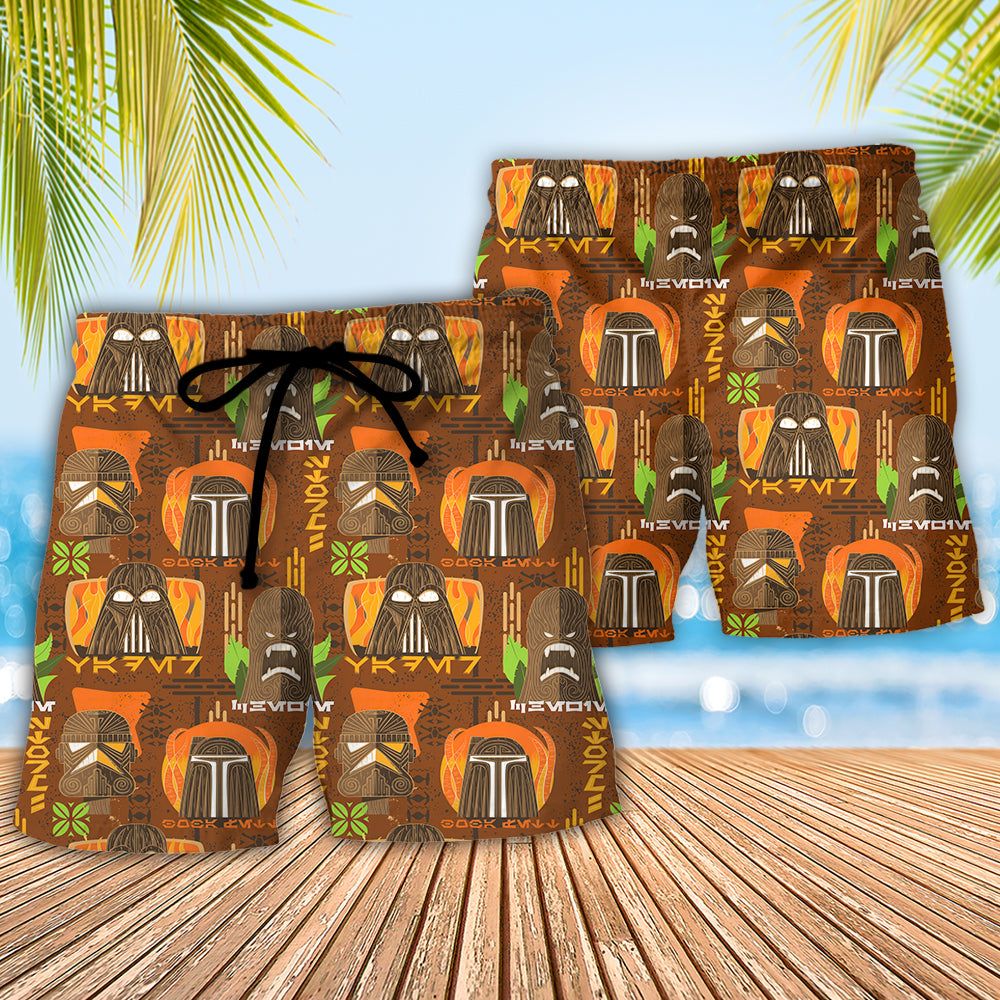 Starwars Tiki Art Funny Trendy Aloha Hawaiian Beach Shorts