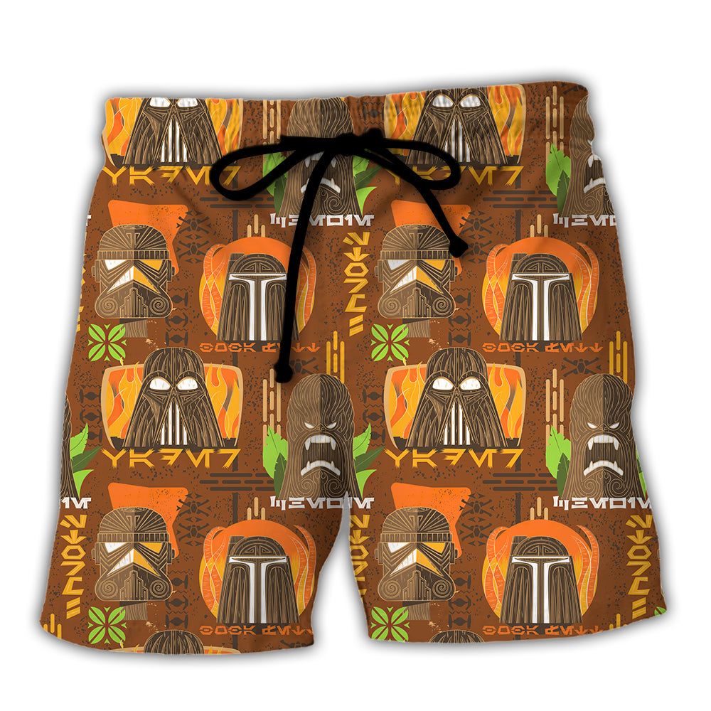 Starwars Tiki Art Funny Trendy Aloha Hawaiian Beach Shorts
