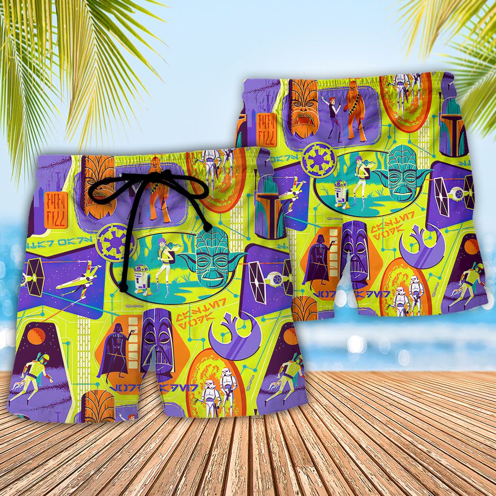 Starwars Tiki Color Trendy Aloha Hawaiian Beach Shorts