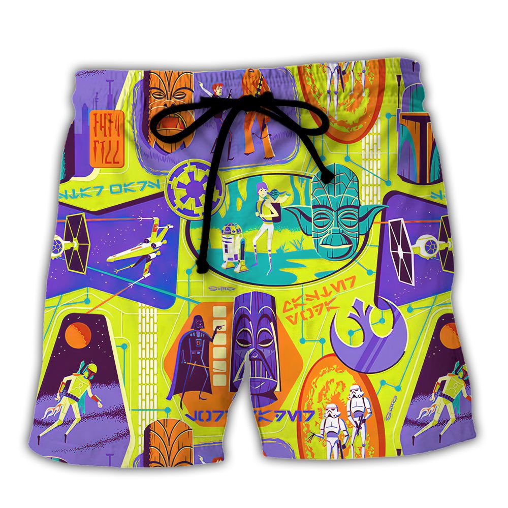 Starwars Tiki Color Trendy Aloha Hawaiian Beach Shorts