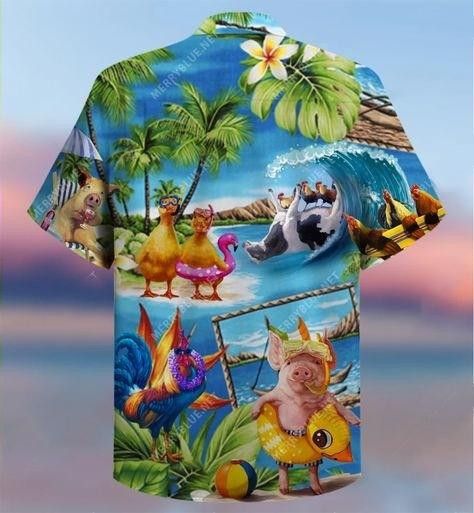 Stay Cool Duck Rooster Pig And Cow Trendy Hawaiian Shirt