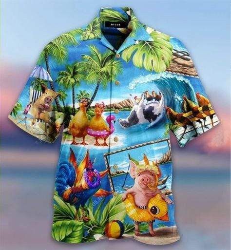 Stay Cool Duck Rooster Pig And Cow Trendy Hawaiian Shirt