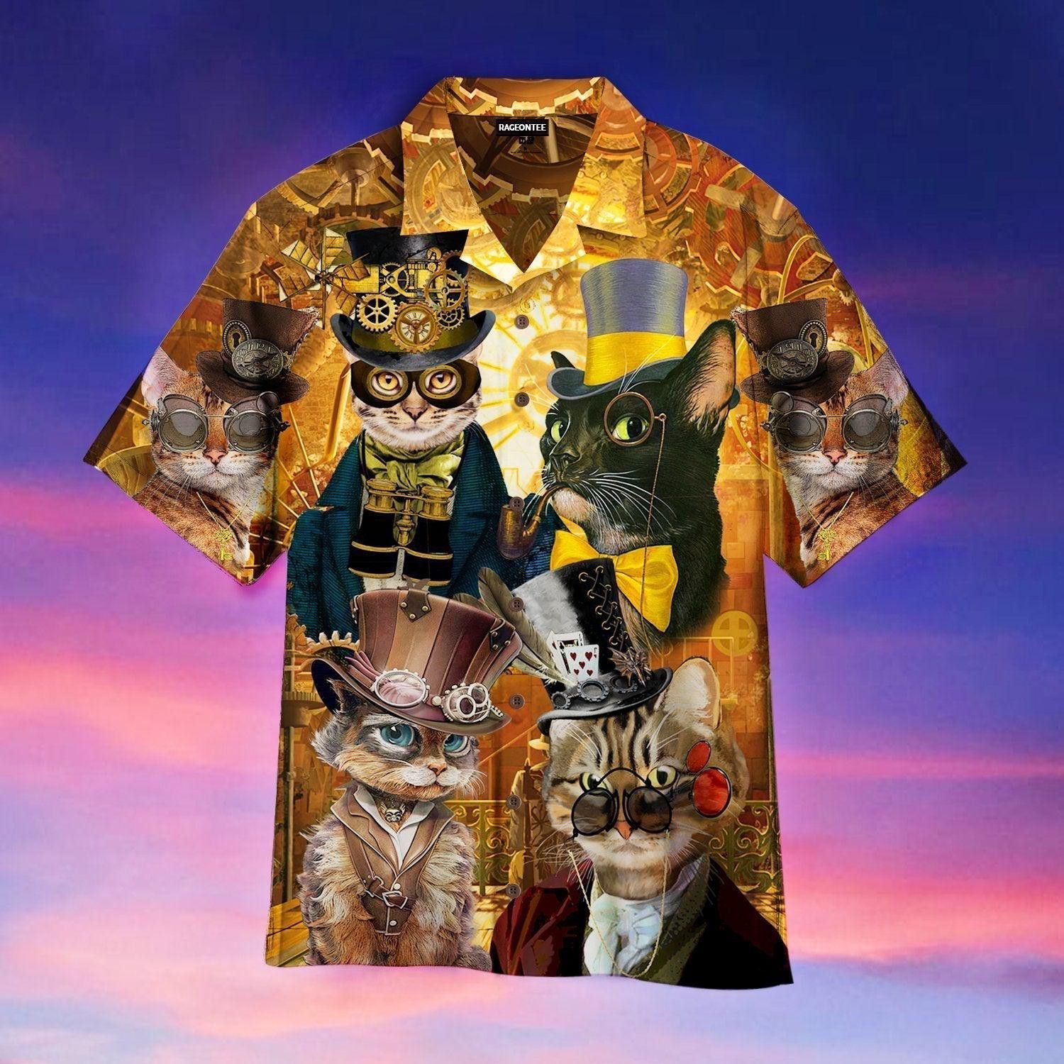 Steampunk Cat Royalty Captured in Hawaiian Shirt