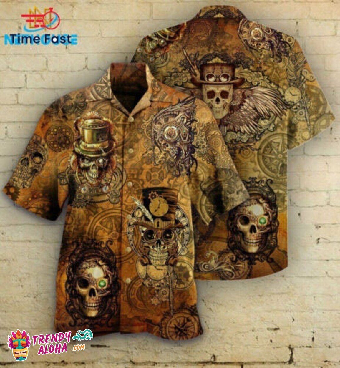 Steampunk Skull 3D Print Hawaiian Aloha Skeleton Beach Shirt S to 5XL