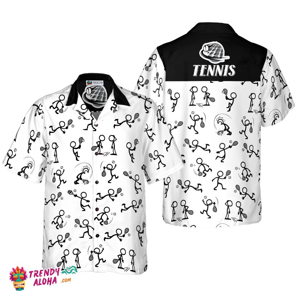 Stick Figures Tennis Black And White Hawaiian Shirt