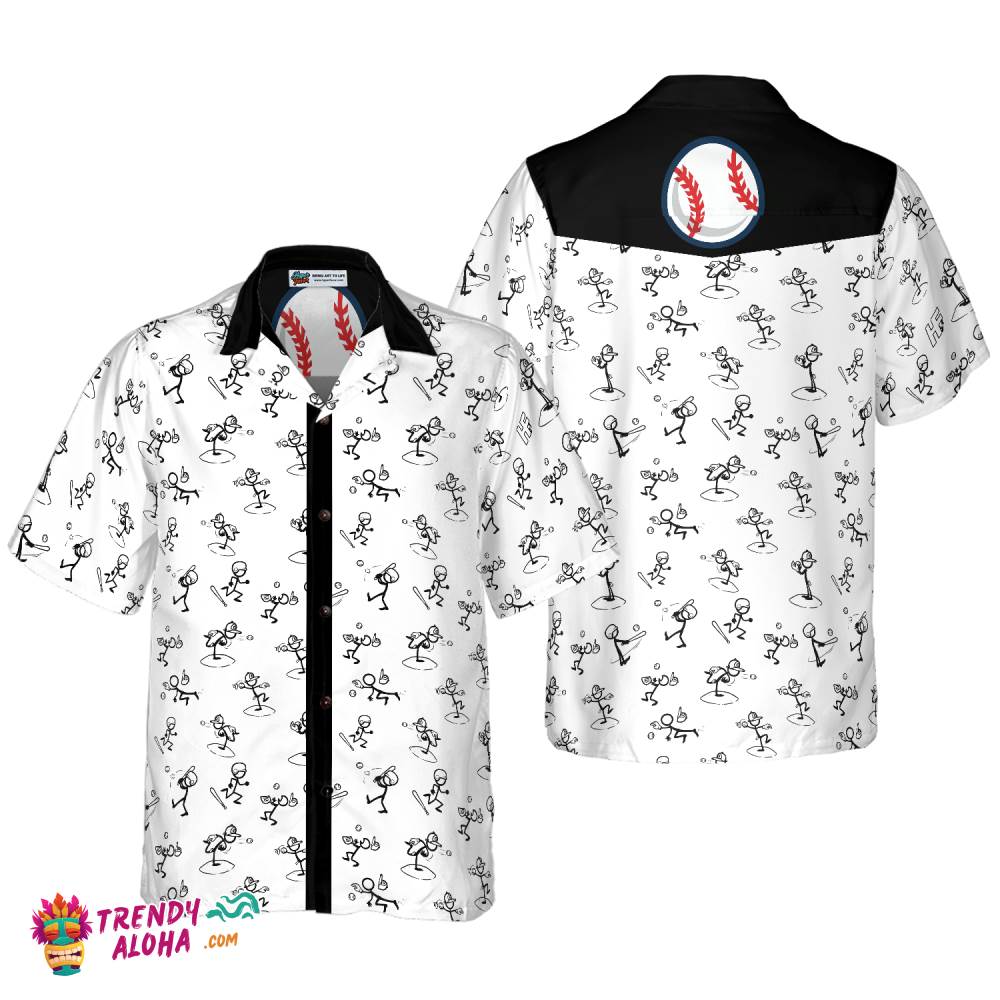 Stickfigures Playing Baseball Hawaiian Shirt Trendy Aloha