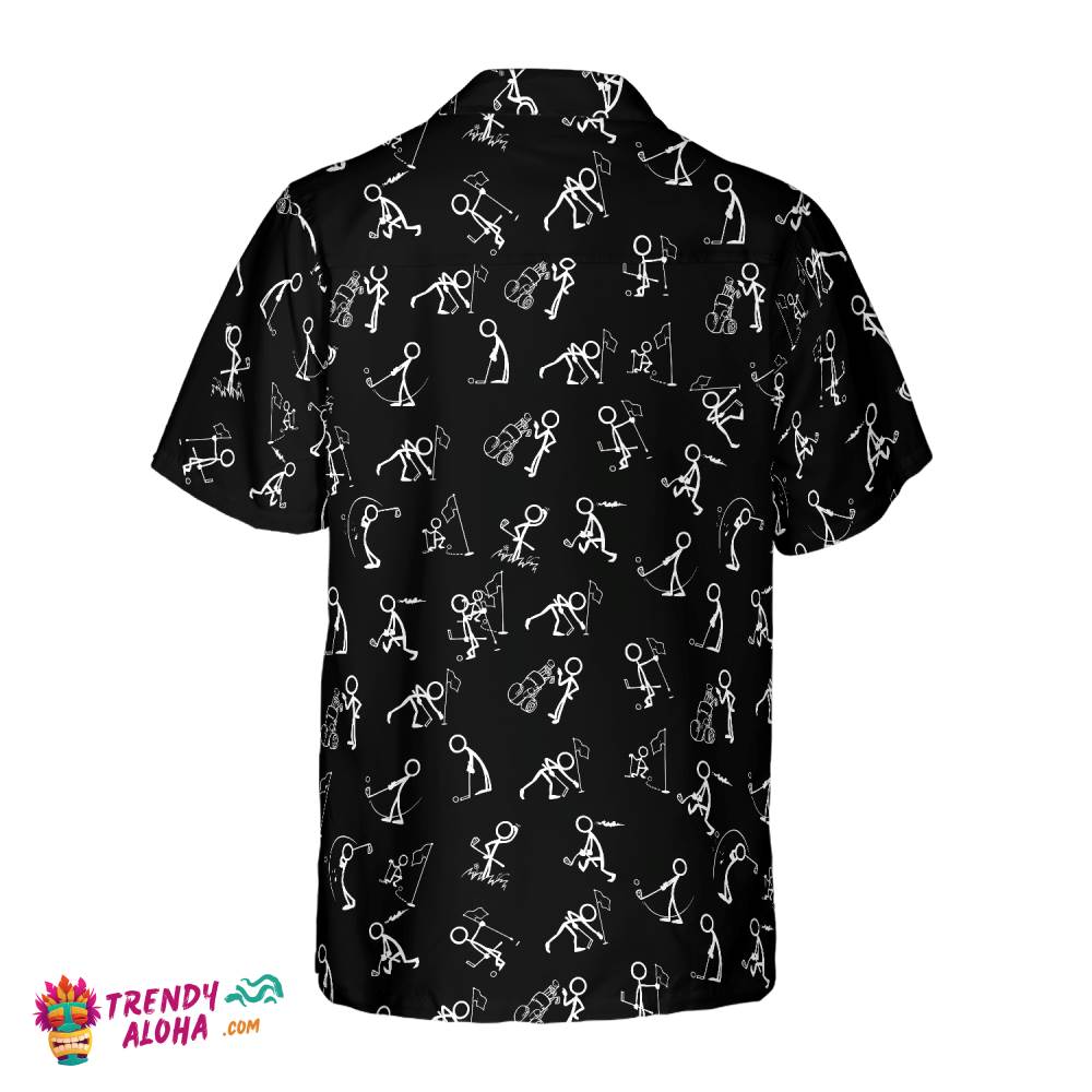 Stickfigures Playing Golf On Black Background Hawaiian Shirt