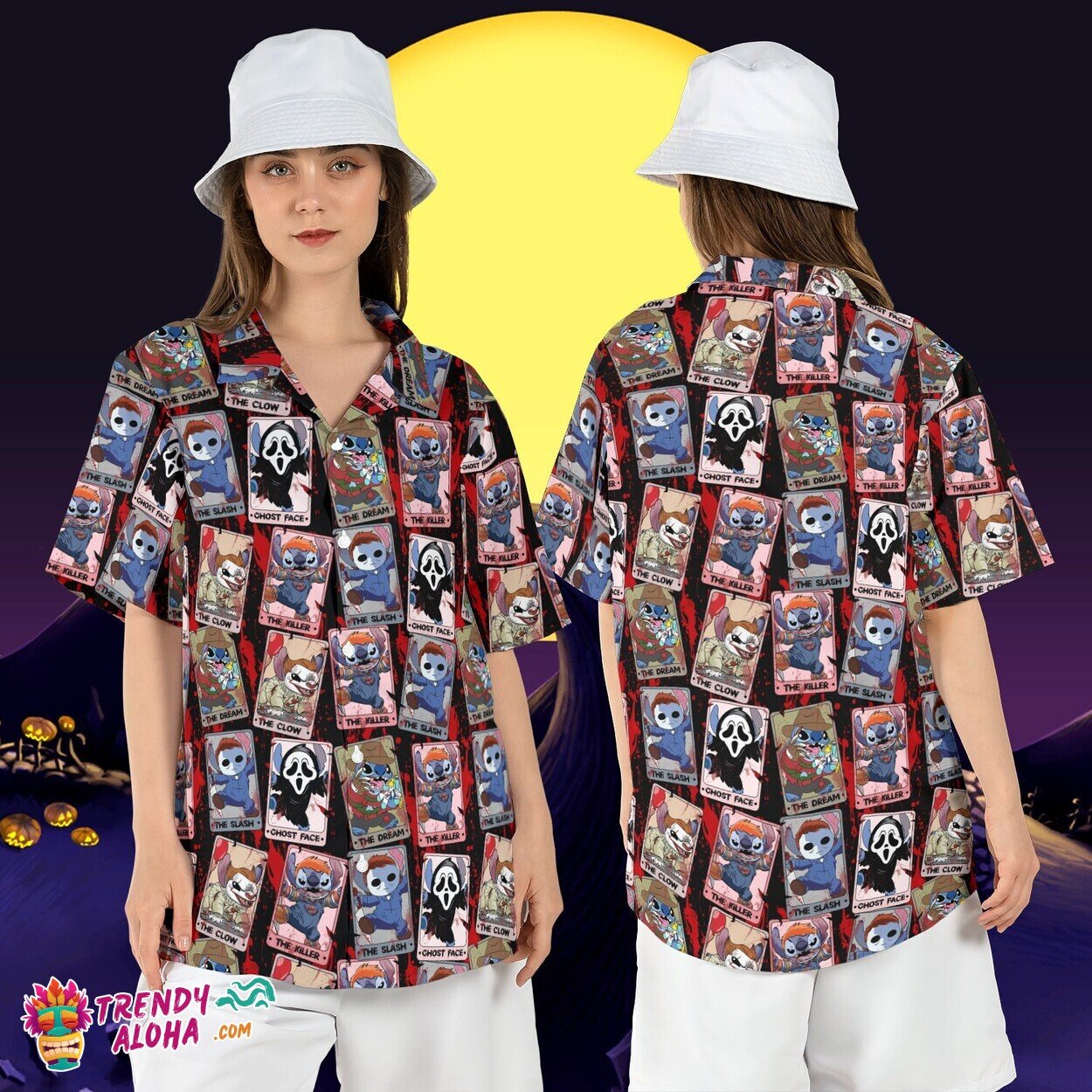 Stitch Horror Characters Hawaiian Halloween Disneyland Aloha Tee