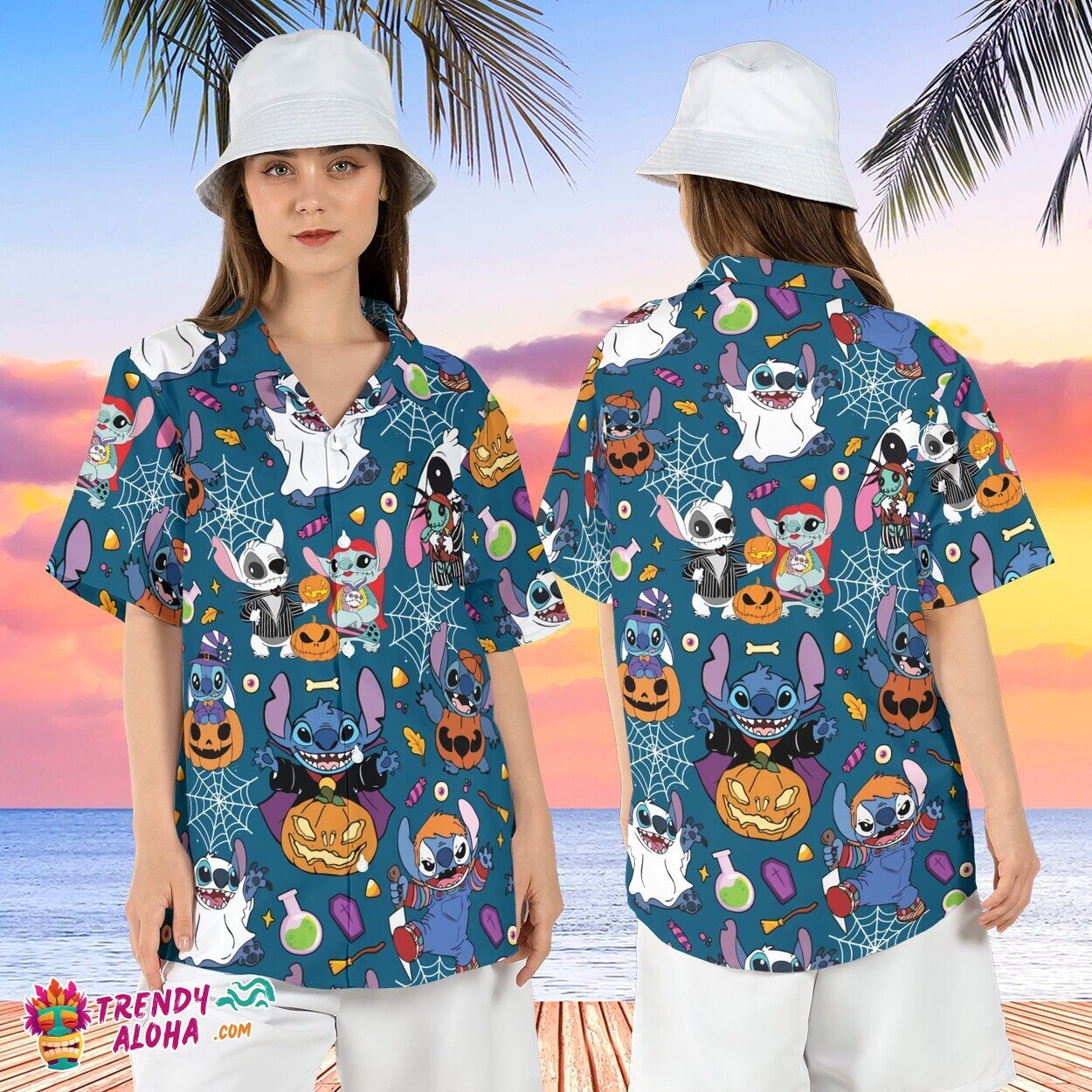 Stitch Spooky Halloween Lilo Character Hawaiian Aloha Shirt Tee
