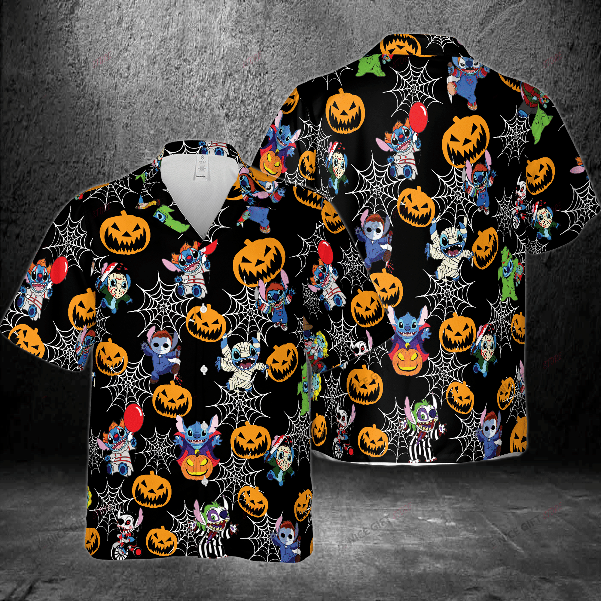 Stitch’s Halloween Delight Captured on Hawaiian 3D Shirt