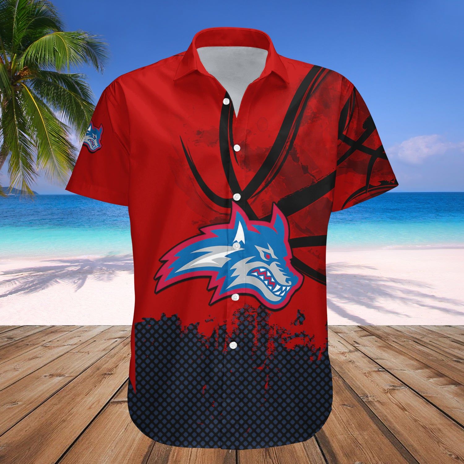 Stony Brook Seawolves Hawaii Shirt Basketball Net Grunge Pattern – NCAA