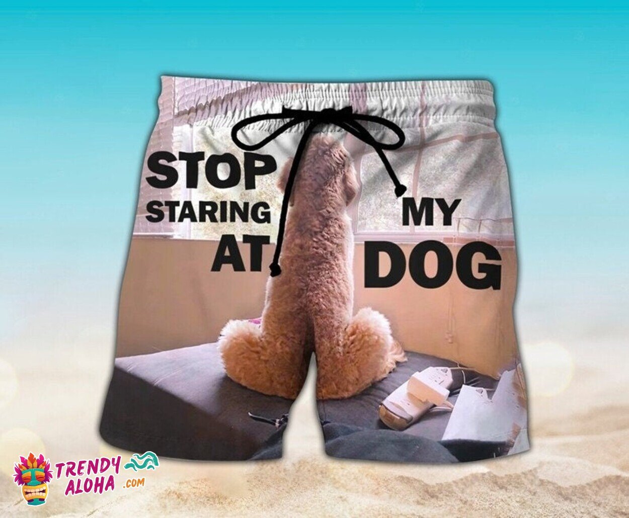 Stop Staring At My Dog Custom Men Swim Trunks Hawaiian Beachwear