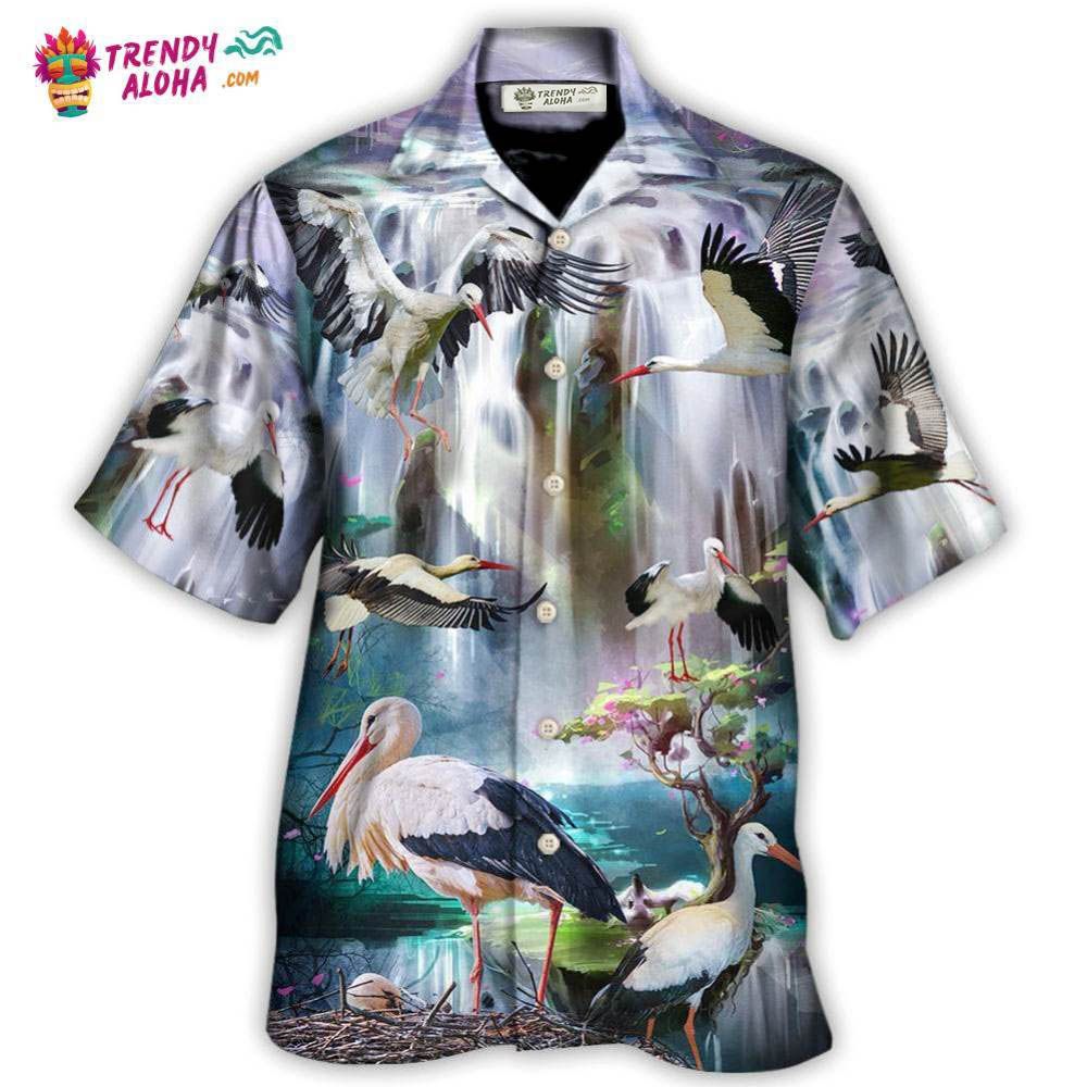 Stork Bird In The Dreamy Waterfall Hawaiian Shirt – Trendy Aloha Stork Bird In The Dreamy Waterfall Hawaiian Shirt – Trendy Aloha