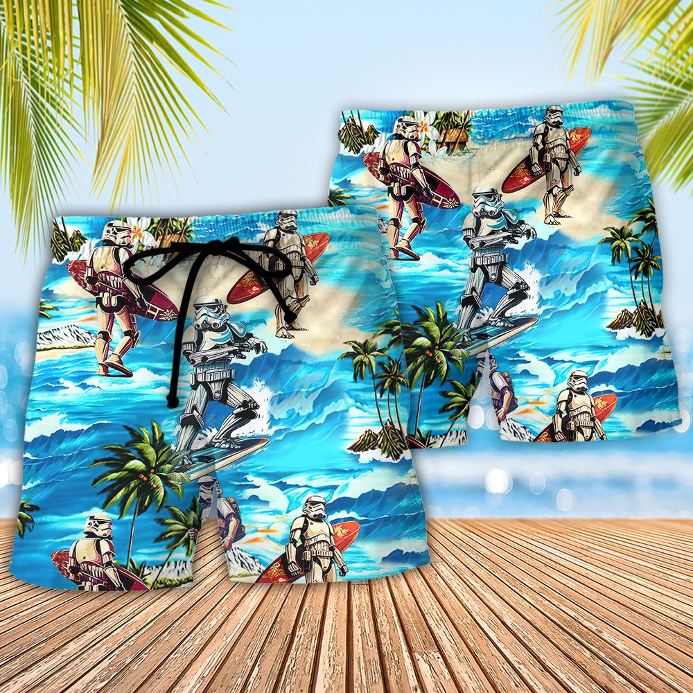 Stormtrooper Starwars Surfing Trendy Aloha Hawaiian Beach Shorts