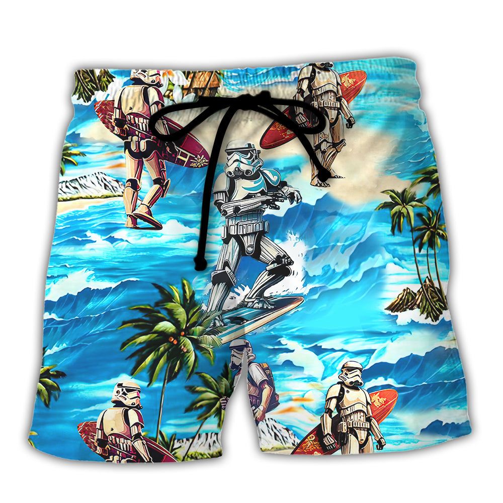 Stormtrooper Starwars Surfing Trendy Aloha Hawaiian Beach Shorts Stormtrooper Starwars Surfing Trendy Aloha Hawaiian Beach Shorts