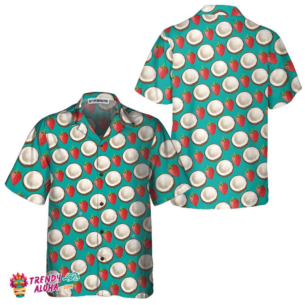 Strawberry And Coconut Pattern Hawaiian Shirt, Strawberry Shirt For Men & Women, Strawberry Print Shirt Strawberry And Coconut Pattern Hawaiian Shirt, Strawberry Shirt For Men & Women, Strawberry Print Shirt