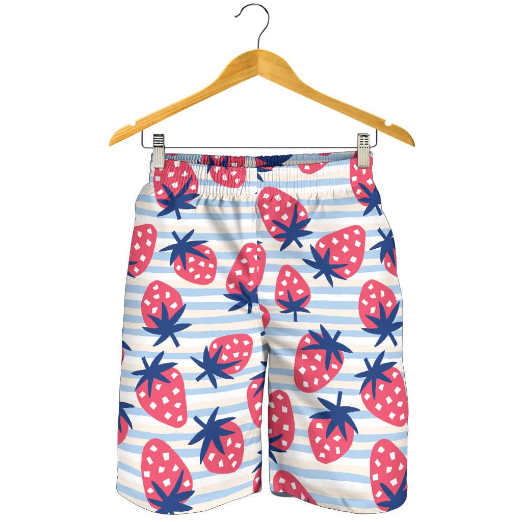 Strawberry Pattern Blue Lines Background For Men Women Kid Shorts