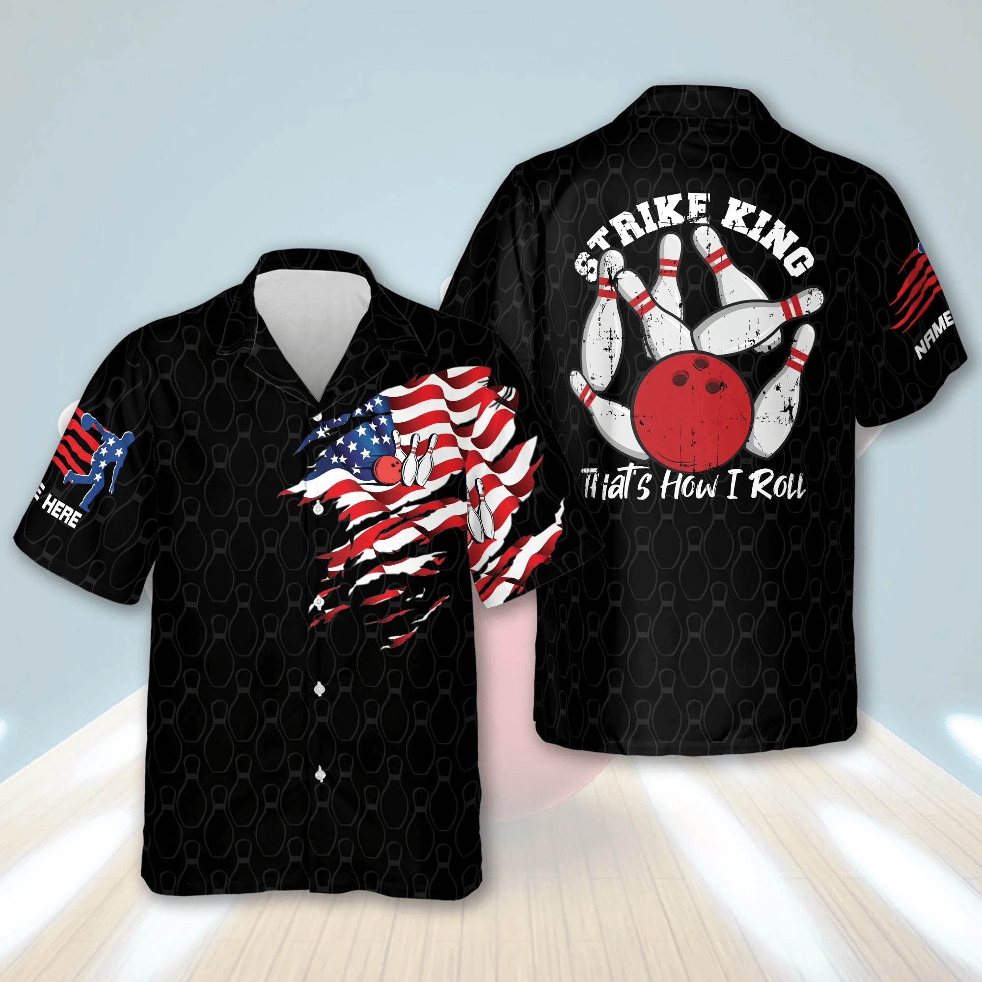 Strike King Thats How I Roll Shirt American Flag Bowling Trendy Hawaiian Shirt, Custom Name Bowling Trendy Hawaiian Shirt For Men Strike King Thats How I Roll Shirt American Flag Bowling Trendy Hawaiian Shirt, Custom Name Bowling Trendy Hawaiian Shirt For Men