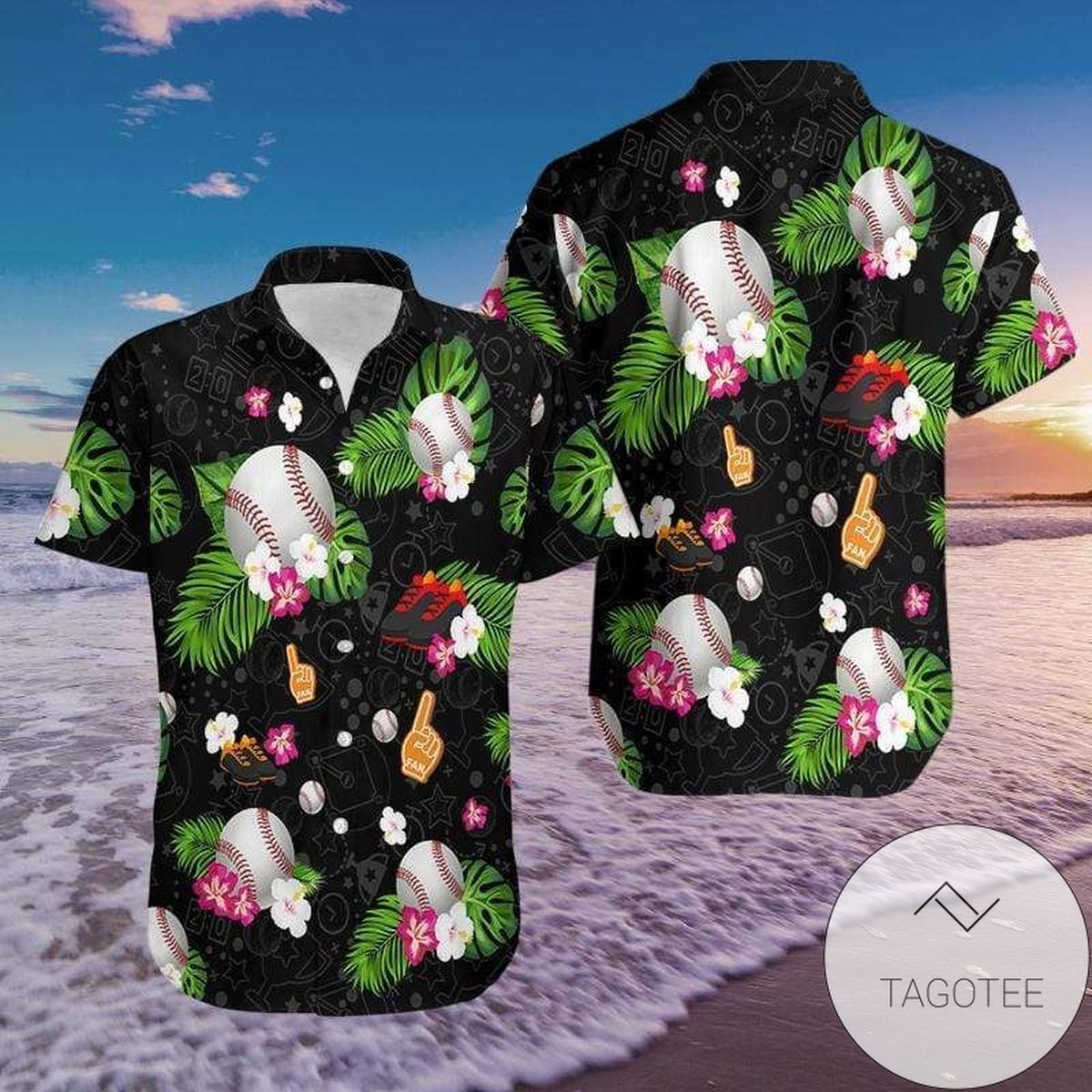 Striking Baseball Theme on Black Hawaiian Shirt Design
