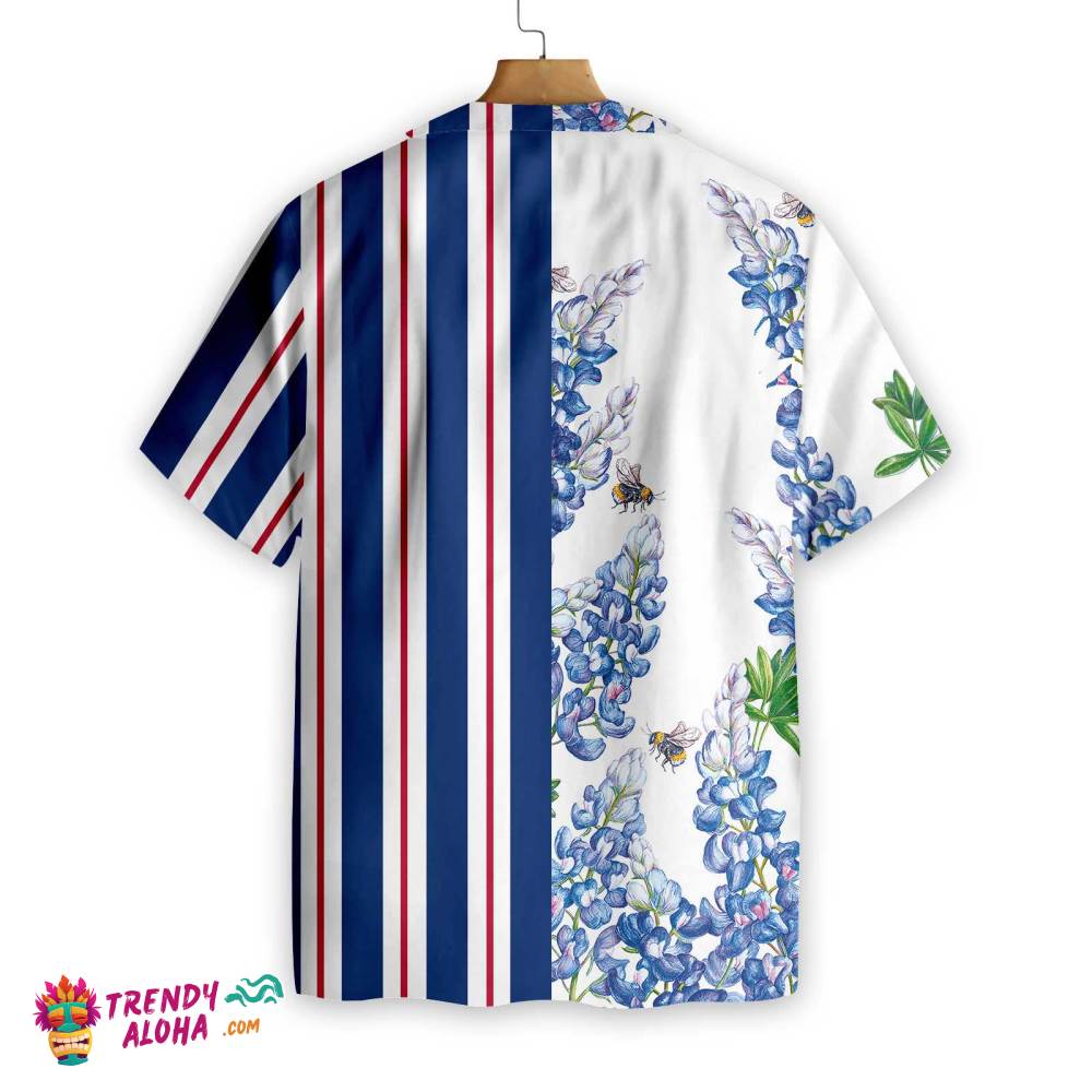 Stripe Pattern Texas Flag Bluebonnet Texas Hawaiian Shirt, Button Down Floral And Flag Texas Shirt, Proud Texas Shirt For Men