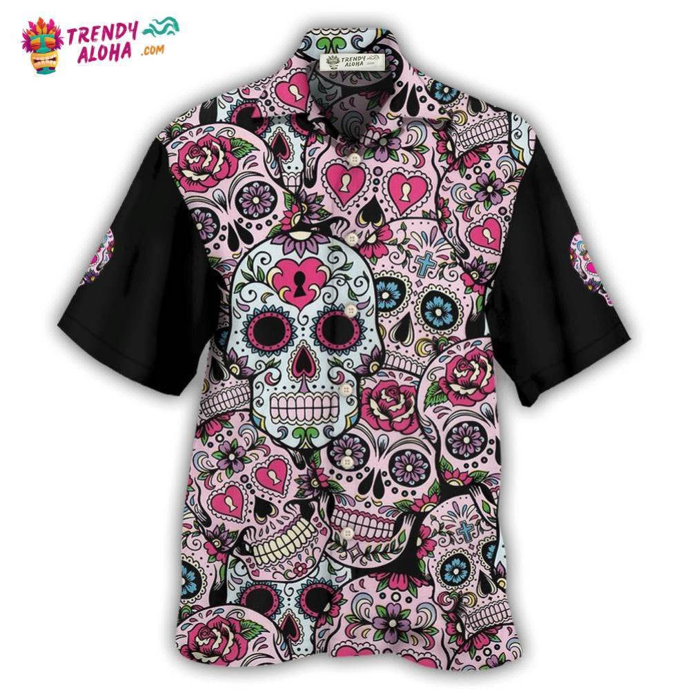Sugar Skull Amazing Pink Hawaiian Shirt – Trendy Aloha Sugar Skull Amazing Pink Hawaiian Shirt – Trendy Aloha
