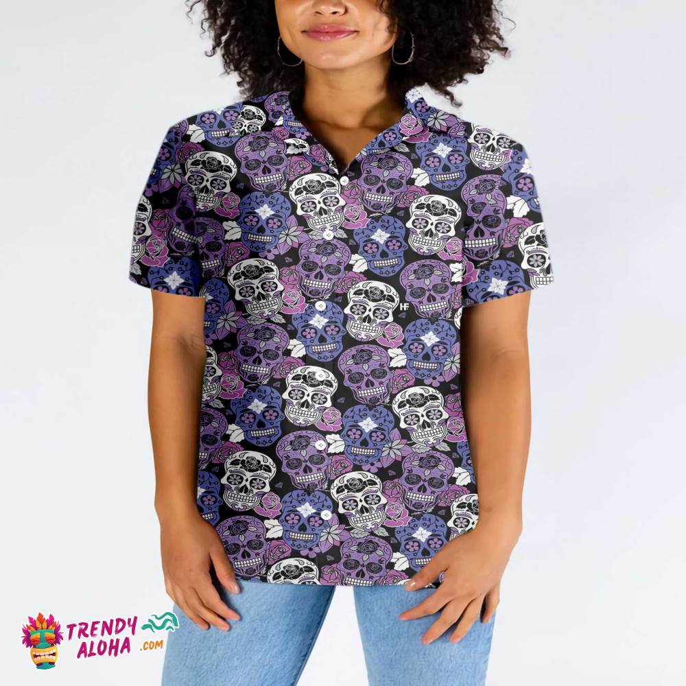 Sugar Skull Purple Hawaiian Shirt, Mexican Skull Shirt, Unique Day Of The Dead Gift Sugar Skull Purple Hawaiian Shirt, Mexican Skull Shirt, Unique Day Of The Dead Gift
