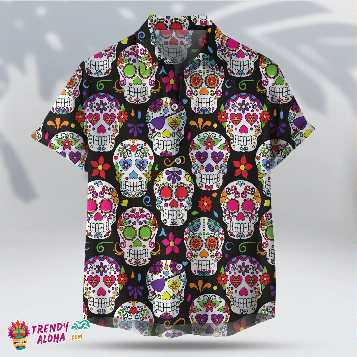 Sugar Skull Retro Halloween Unisex Hawaiian Day of the Dead Top