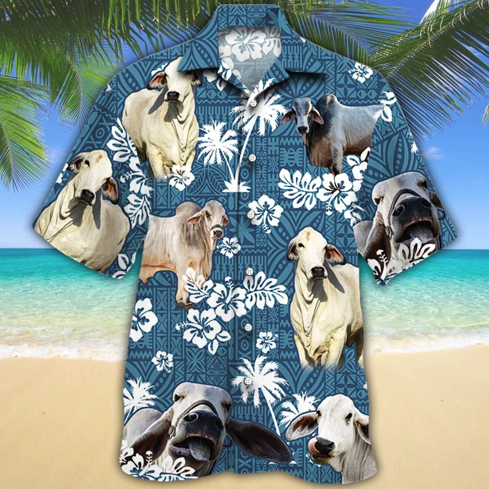 Summer Adventure Brahman Cattle Hawaiian Shirt